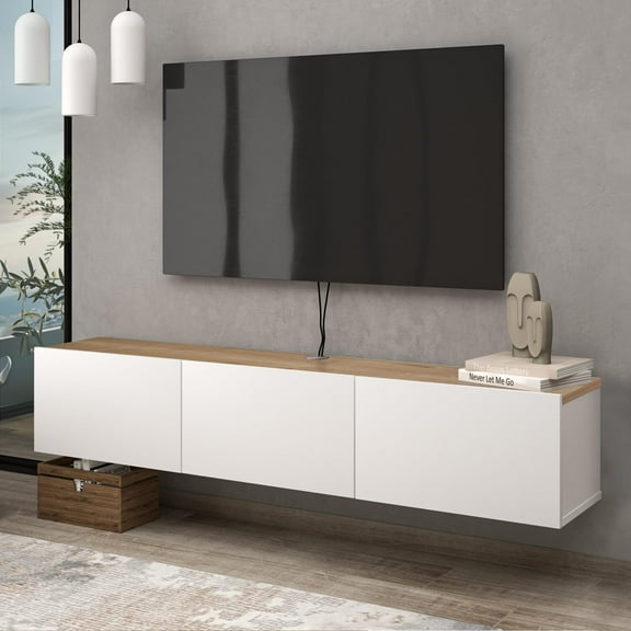HomeStock Artisanal Abode Floating TV Stand, TV Stand up to 75 inch TV, Floating TV Stand Wall Mounted, Floating Entertainment Center, Floating Shelf for Under TV, Floating TV Console-Color:White and