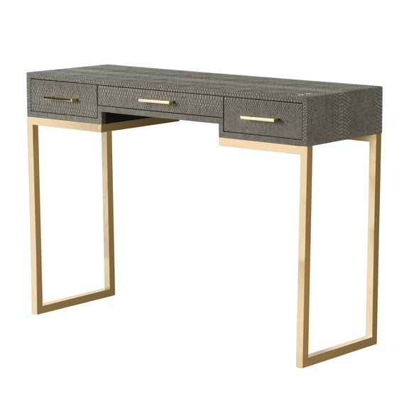 HomeStock Coastal Craftsman Gray Snake Print Console Table with Gold Finish, 3 Drawers & Square Metal Legs - Entryway Occasional Table - 71 L x 20 W x 36 H Inches