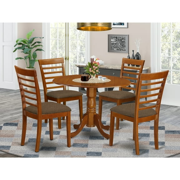 Coastal Kitchen Table Set - 42" Round Table with Drop Leaves & 4 Ladder Back Chairs