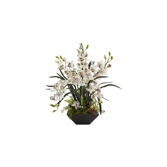 HomeStock Coastal Craftsman Orchid Silk Arrangement With Black Vase