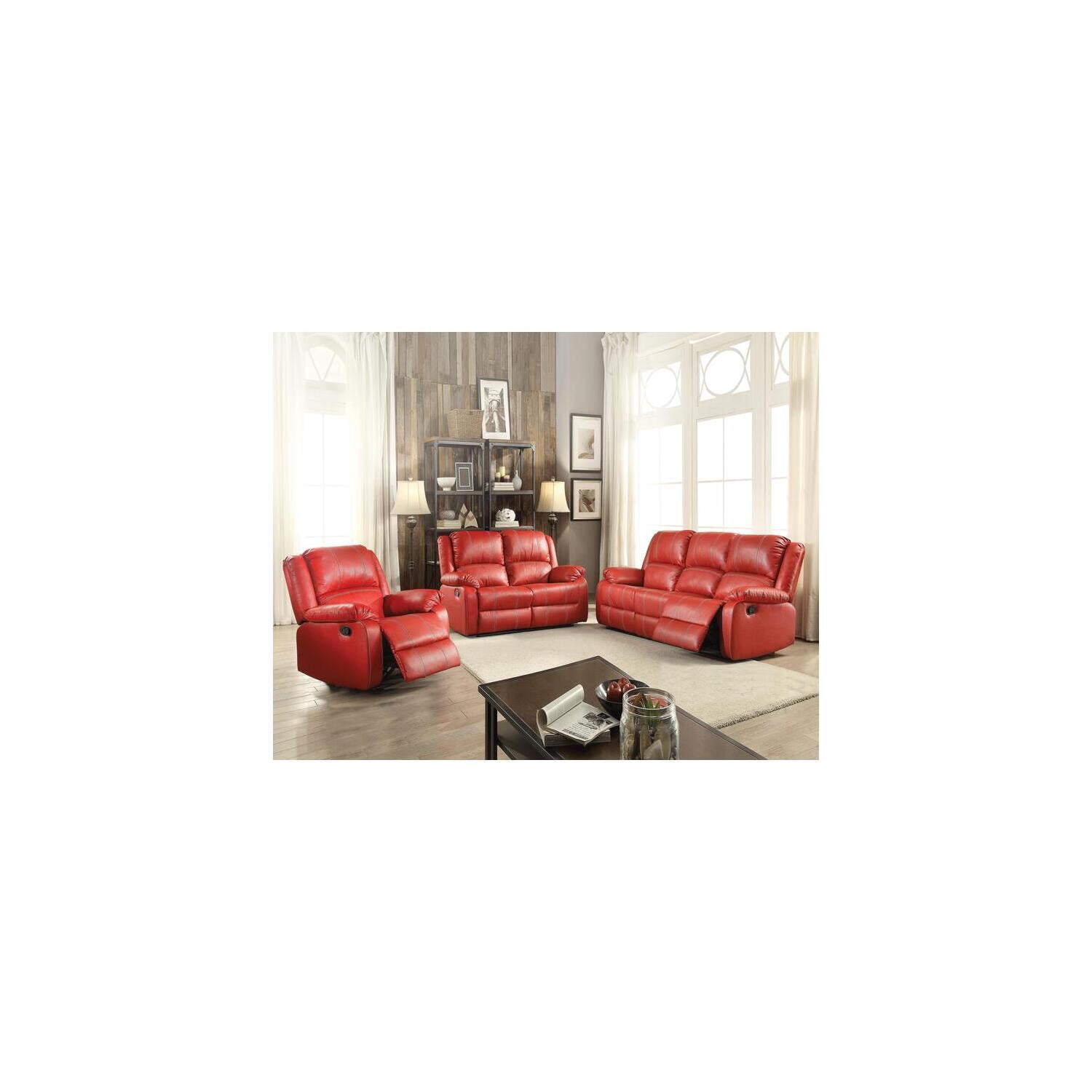 HomeStock Coastal Craftsman Sofa with Motion Recliner, Red PU Leather ...