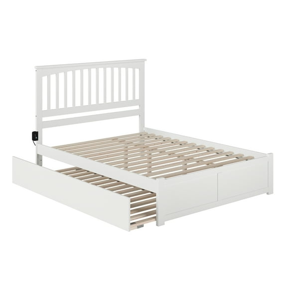 HomeStock Coastal Craftsman Solid Wood King Platform Bed with Footboard and Twin XL Trundle in White
