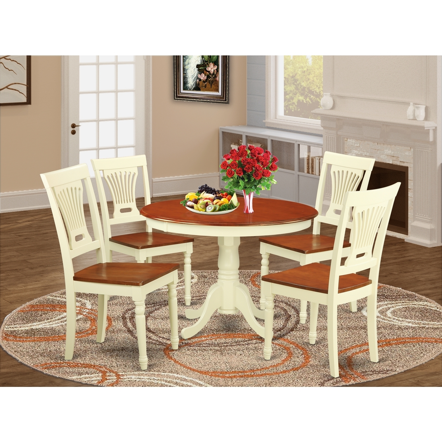 Round Kitchen Table Set with Dinette Chairs - 5 Piece Dining Room Table ...