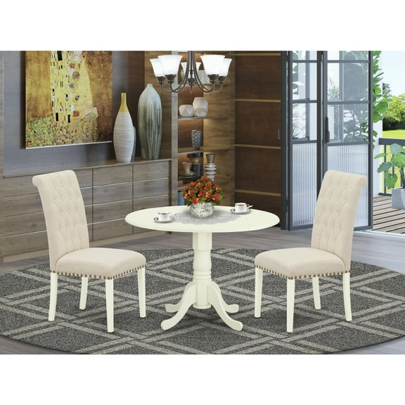Chic 3Pc Dinette Set - Round Kitchen Table & 2 Parsons Chairs - Modern Dining Room Furniture