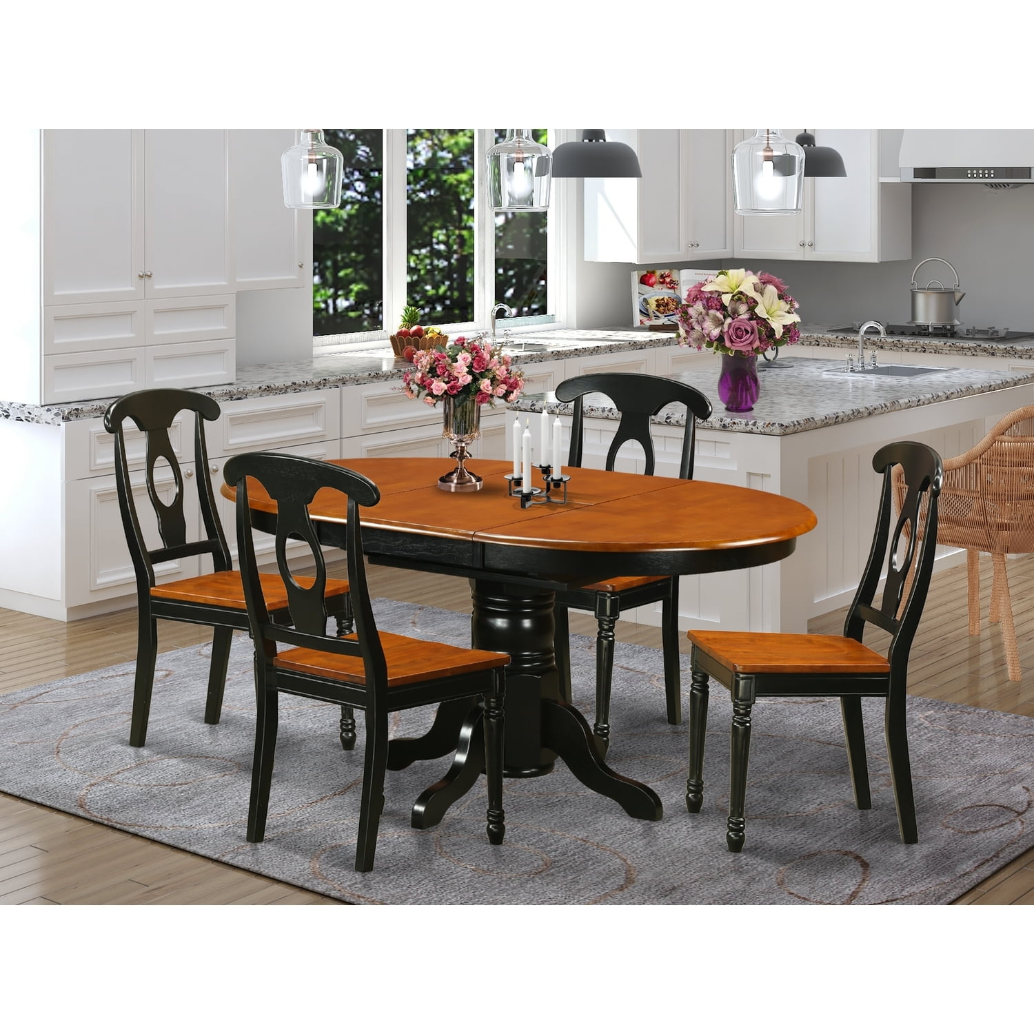 Black and Cherry Oval Dining Table Set with 4 Chairs