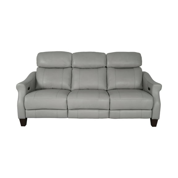 Power Reclining Sofa - 84" Silver Leather, USB Ports, Zero Gravity, Dual Motor