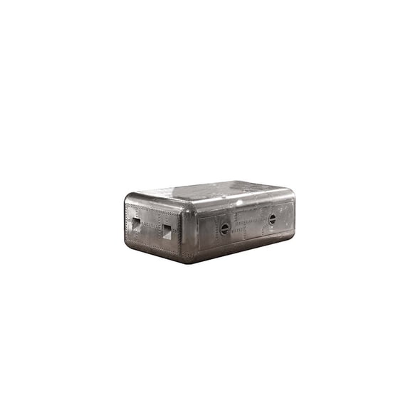 HomeStock Contemporary Chic Aluminum Coffee Table, Rectangular Trunk Design, Riveted Aircraft-Inspired Style, Self-Closing Drawer with Fabric Lining
