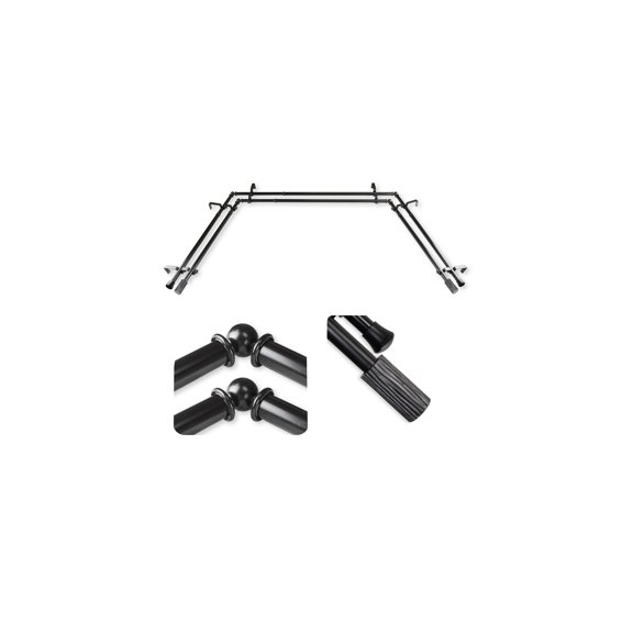 Contemporary Curtain Rods & Hardware Set - Adjustable, Modern Design, 13/16" Diameter, Black Finish