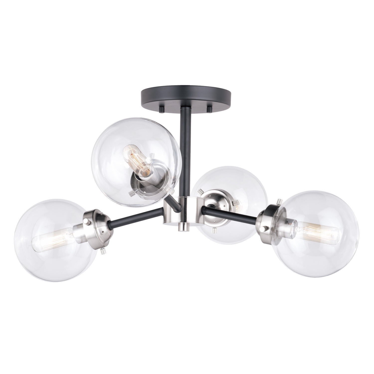 Industrial Semi Flush Mount Ceiling Light - 20 Inch Nickel & Glass Fixture