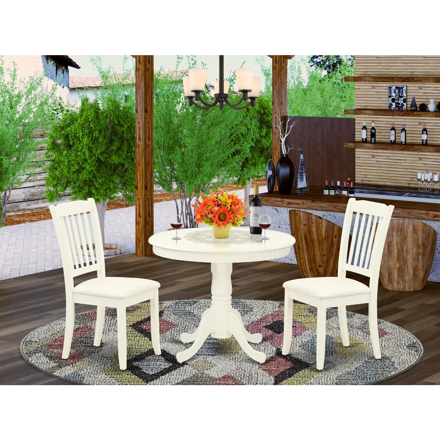 Round Kitchen Table Set with 2 Chairs - 36 Inch Dining Table & Linen ...