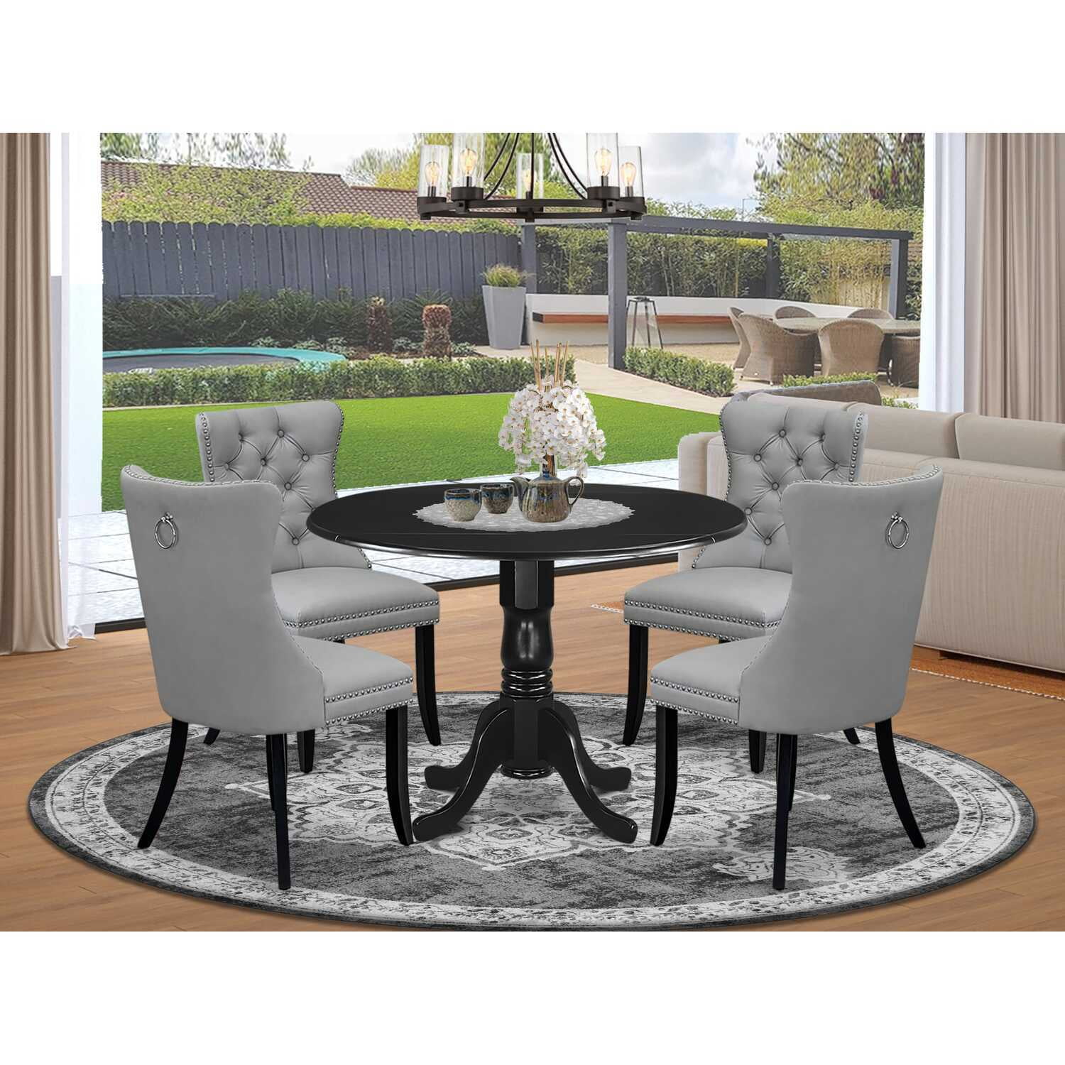 Modern 5 Piece Dining Set - Round Table with Dropleaf & 4 Chairs ...