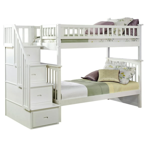 HomeStock Contemporary Cool Bunk Bed with Turbo Charger - Space-Saving Design, Built-In Charging Station, Sturdy Frame-Color:White,Size:Twin over Twin
