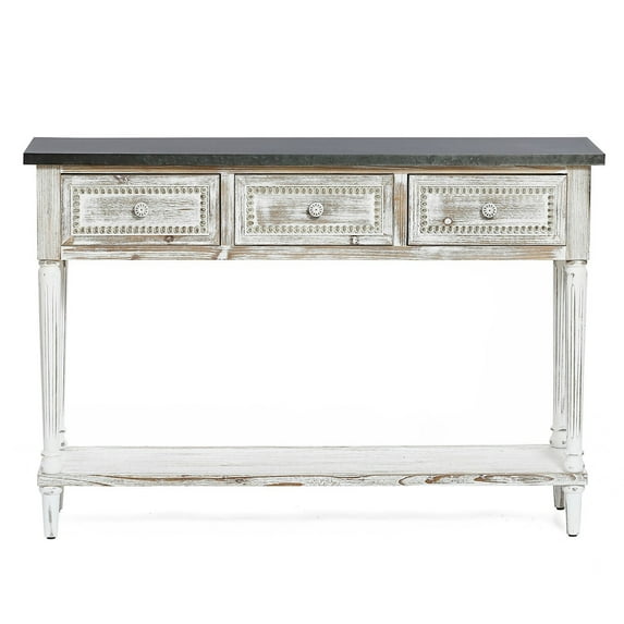 Console Table 3 Drawer Entryway Table Wood Metal Distressed White Sofa Table