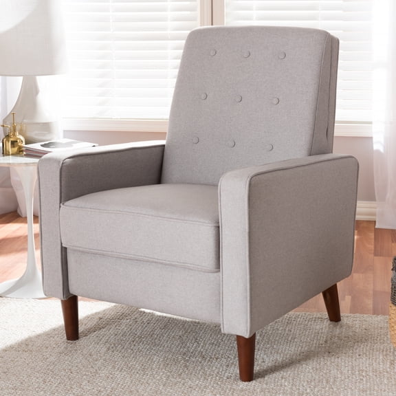 Lounge Chair Recliner Modern Fabric Grey, Comfortable Push-Back Chair with Wood Legs