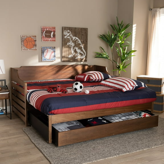 HomeStock Contemporary Cool Modern And Transitional Walnut Brown Finished Expandable Twin Size To King Size Daybed With Storage Drawer