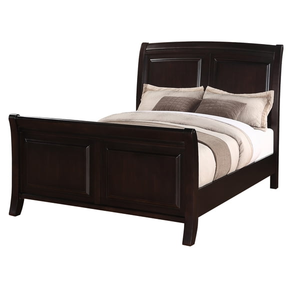 HomeStock Contemporary Cool Panel Bed - 64"L x 93"W x 58"H, Wood Veneer with Solid Wood Trim, Sleigh Design, Requires Box Spring, Available in Multiple Sizes