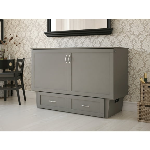 HomeStock Contemporary chic Murphy Bed Chest Grey with Charging Station and Mattress