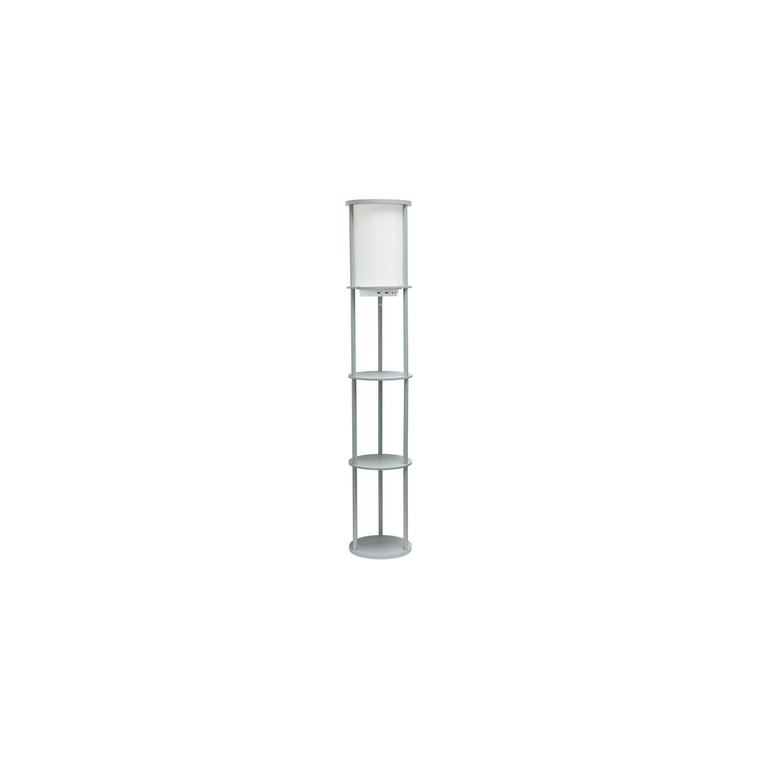 62.5" Gray Modern Shelf Etagere Floor Lamp with USB Ports
