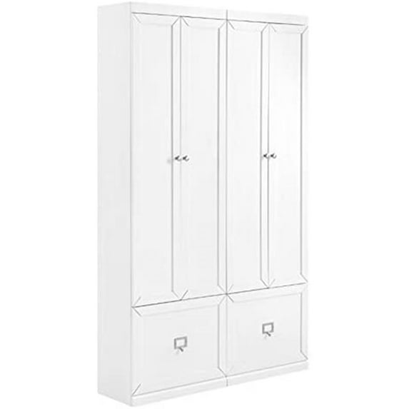 Homestock Country Cottage 2-Piece Entryway Set With 2 Pantry Closets, White Finish, 44 X 12.5 X 74 Inches, Modern Design, Adjustable And Removable Shelved Storage, Convertible Versatile Pantry Cabinet