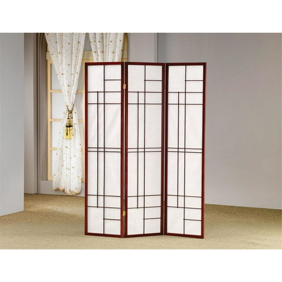 Folding Floor Screen Room Divider - 3 Panel Privacy Screen, White & Cherry Finish, 70.25" H