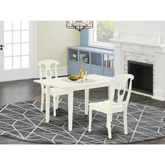 3-Piece Dinette Set - Small Rectangular Dining Table with 2 Chairs - Linen White Cottage Style