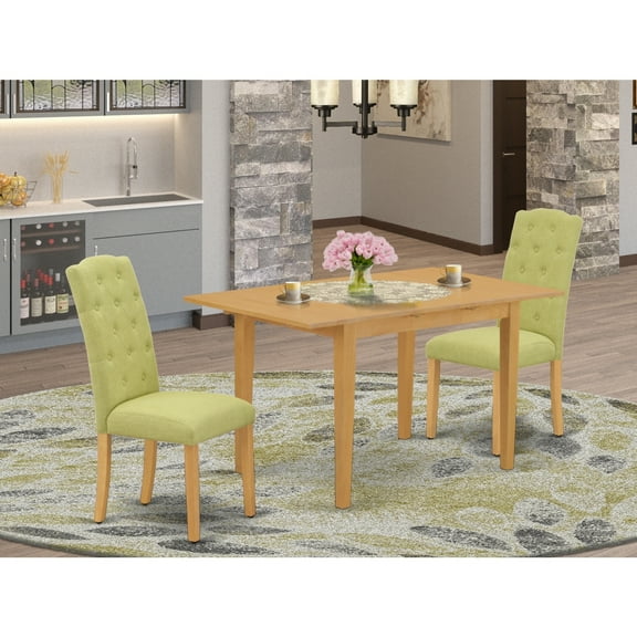 Cottage Dinette Set - 3 Piece Kitchen Table & Chair Set - Oak Finish, Lime Green Fabric