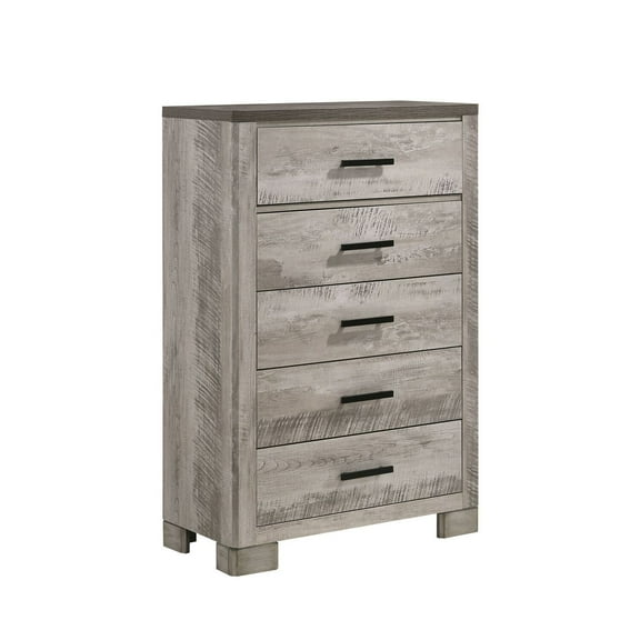 5 Drawer Chest Grey, Tall Storage Dresser, Bedroom Office Furniture, Distressed Finish