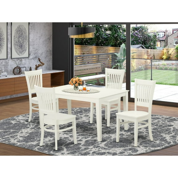 5 Piece Dinette Set - Wood Dining Table & Chairs - Linen White Cottage Style