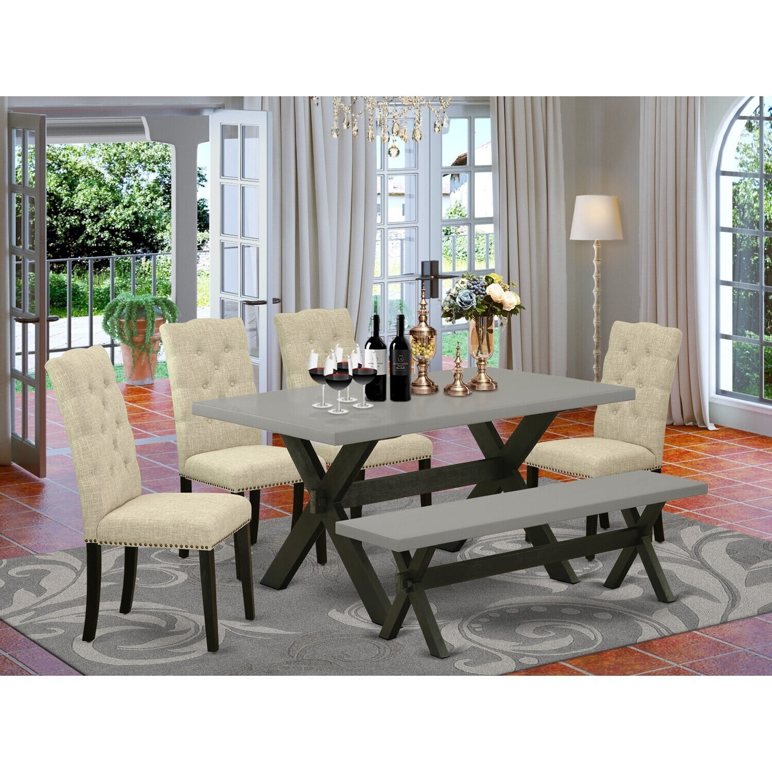 Wood Dining Table Set with 4 ChairsBench - Kitchen Table Set, Modern ...