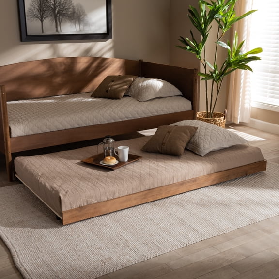 Country Cottage Ash Walnut Finished Twin Size Trundle Bed only - Convenient Roll-Out Design, Simple Country Style, Requires Assembly