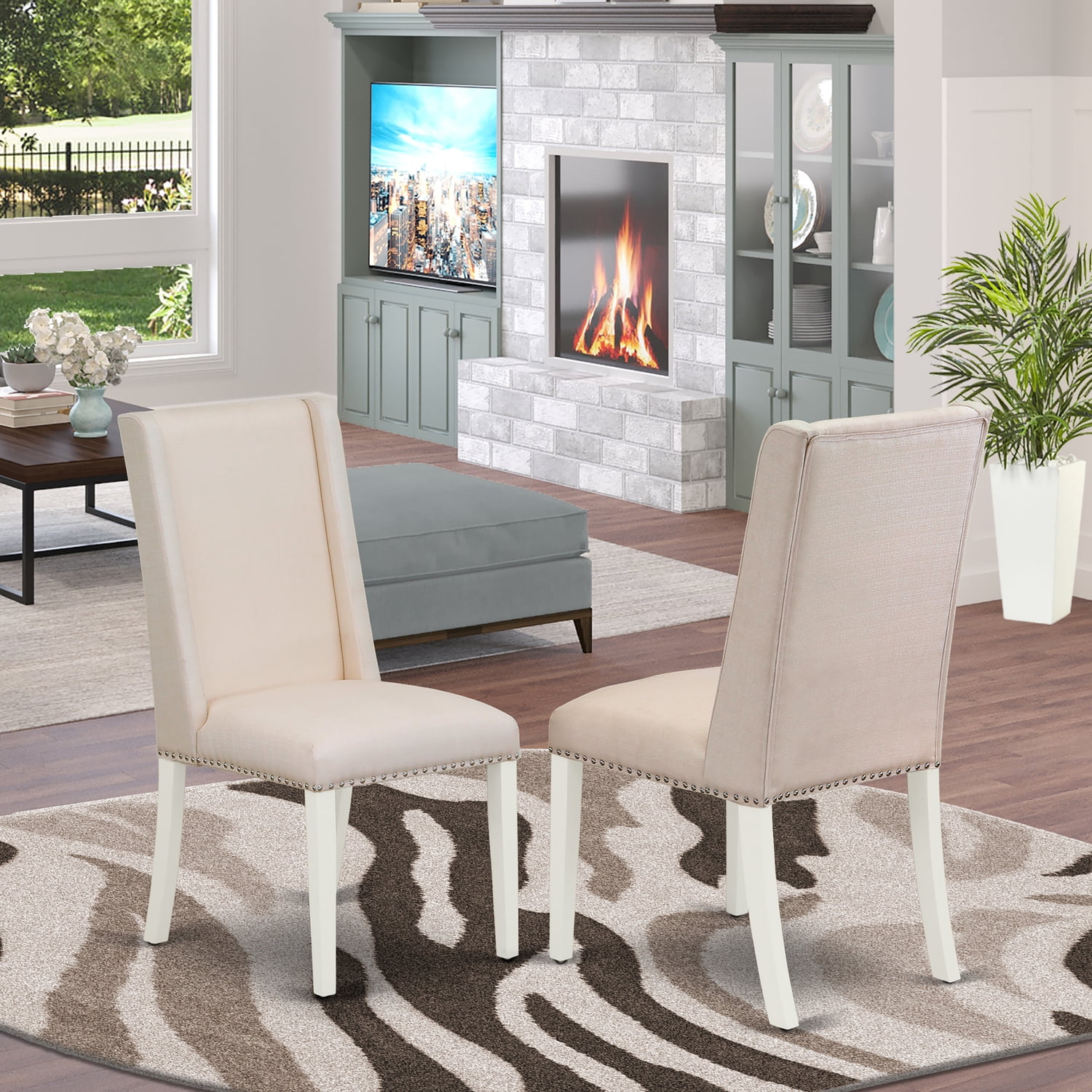 HomeStock Country Cottage Parson Chair With Linen White Finished Leg