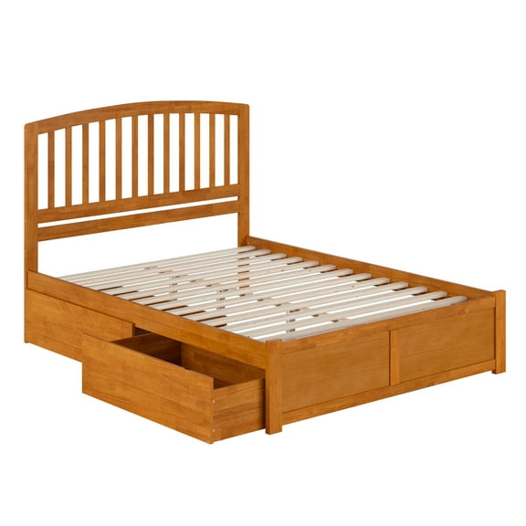 HomeStock Country Cottage Solid Wood Platform Bed with Footboard & Storage Drawers in Light Toffee