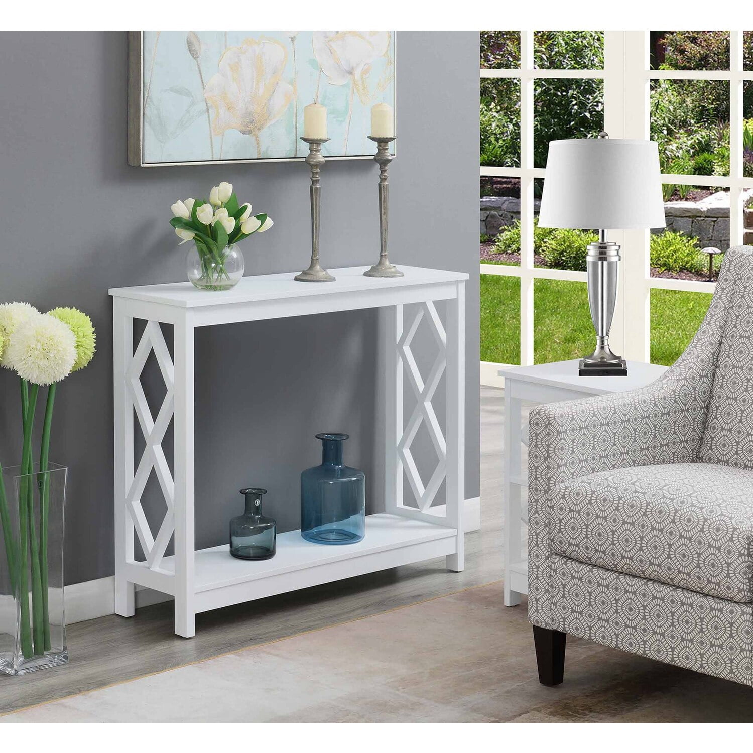 Diamond Console Table - 2 Shelves, Modern Entryway Table, Living Room ...