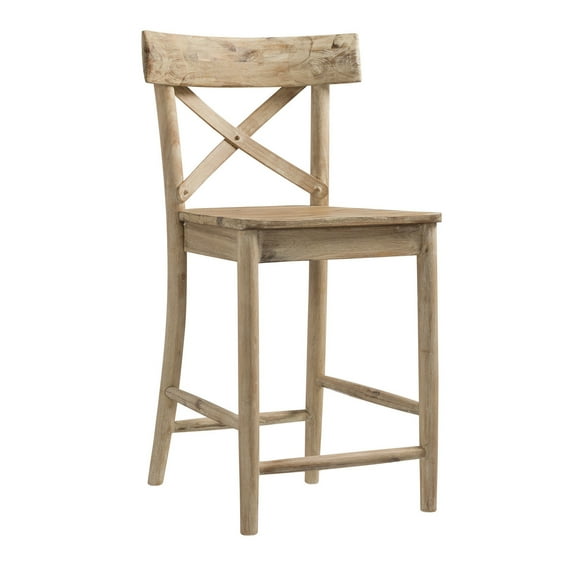 HomeStock Earthy Elegance 24" Counter Height Stool With X-Back Design And Solid Wooden Seat, Rustic Design Counter Height Stool, Natural Finish, 17" D x 18" W x 39" H