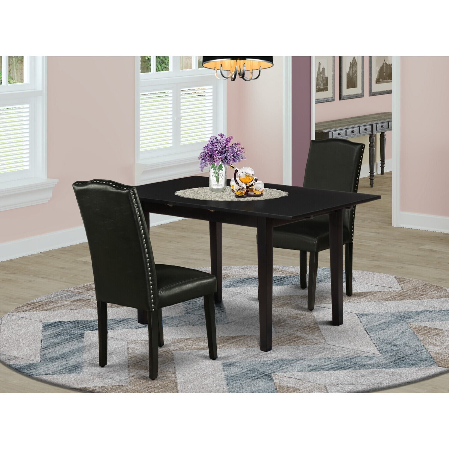 Wooden Dining Table Set with Chairs - 3 Piece Rectangular Table & Nail ...