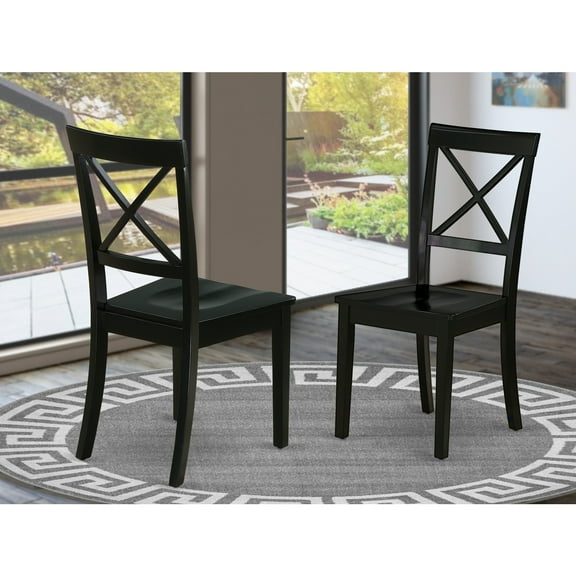 HomeStock Earthy Elegance Dining Room Cross Back Solid Wood Seat Chairs, Set of 2, Black, Contemporary Dining Chairs Set, 21"D x 18"W x 38"H