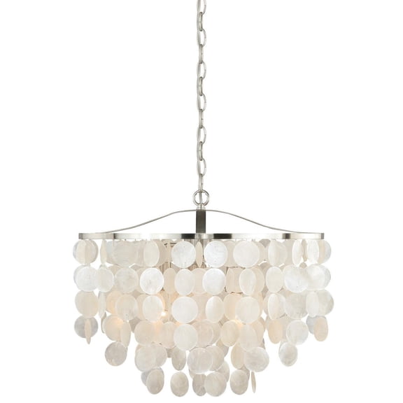 3-Light Waterfall Pendant with Capiz Shells - Satin Nickel Finish - Dimmable