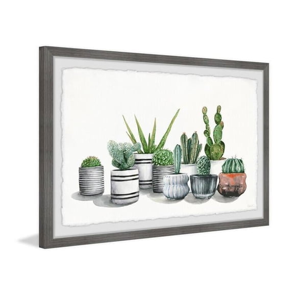 HomeStock Earthy Elegance Lined Potted Cactus Framed Painting Print, Contemporary Wall Decor: Abstract, Digital Art Prints, and Modern Styles for Your Home
