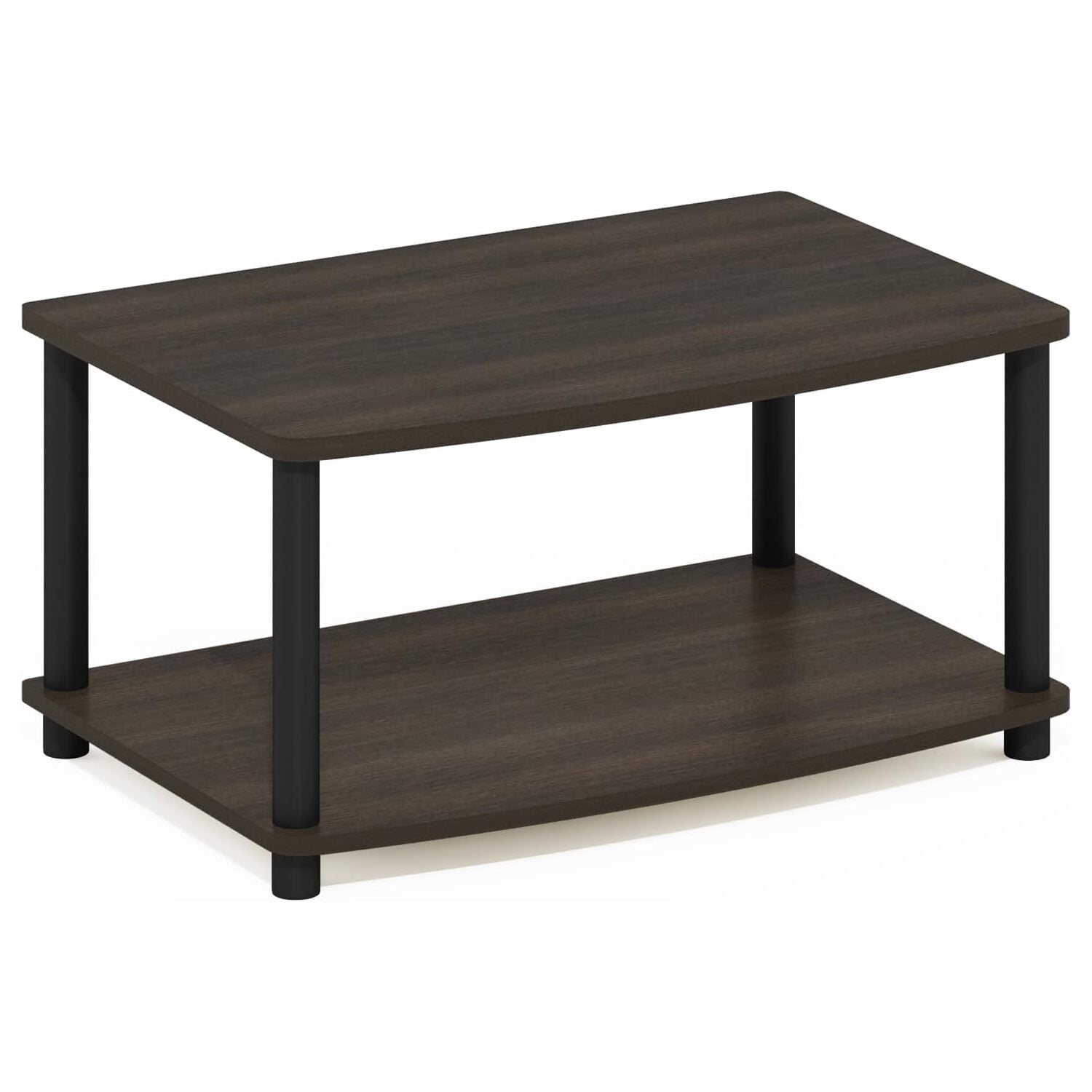 Sleek 2-Tier No-Tools TV Stand in Dark Brown and Black
