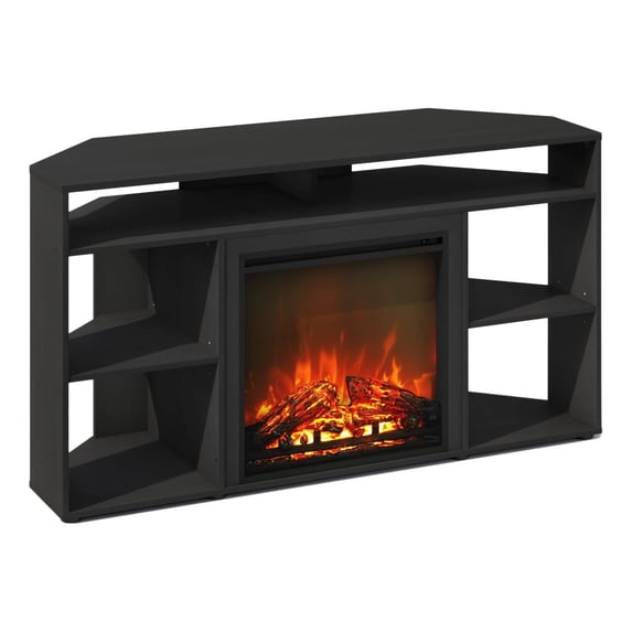 HomeStock Earthy Elegance Open Storage No Heat Decorative Electric Fireplace Corner TV Stand, Entertainment Center with Plastic Poles for TV up to 55 Inch-Color:Americano,Size:Corner with Top Shelf
