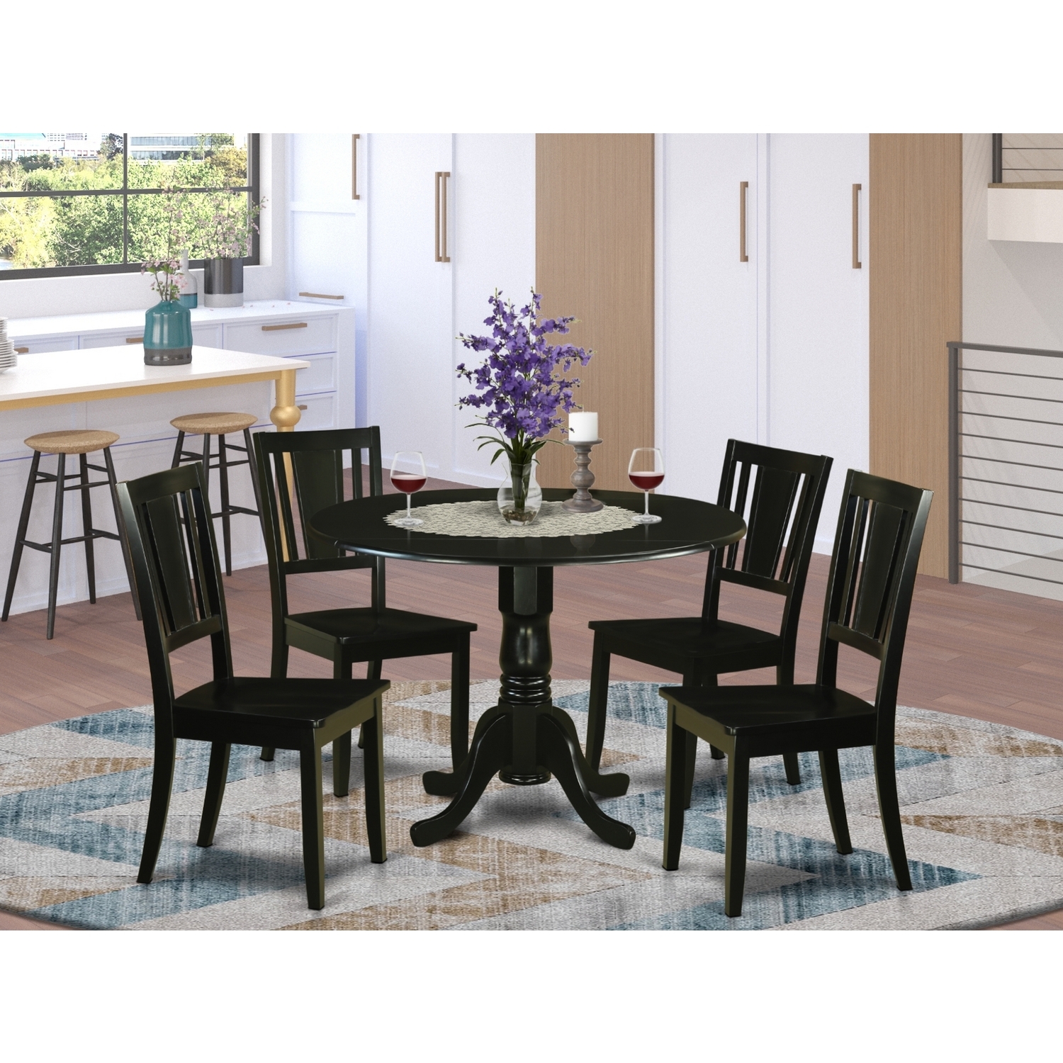 5 Piece Dining Set - Round Table & 4 Chairs - Kitchen Dinette Set - 42 ...