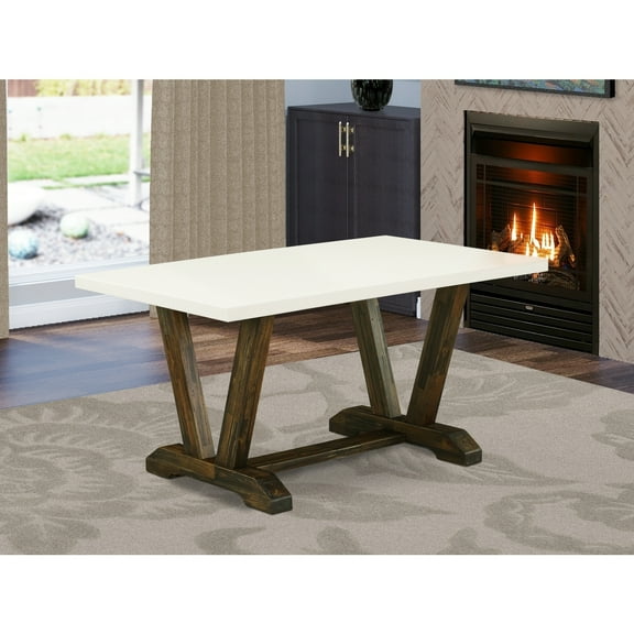 Elegant Dining Table 36x60 - Linen White Top, Distressed Leg - Modern Wood Table for Kitchen, Home