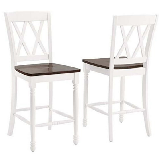 Counter Stools Set of 2 - Modern Farmhouse Bar Stools - 24" Seat Height - Kitchen Island Stools - Distressed White Finish
