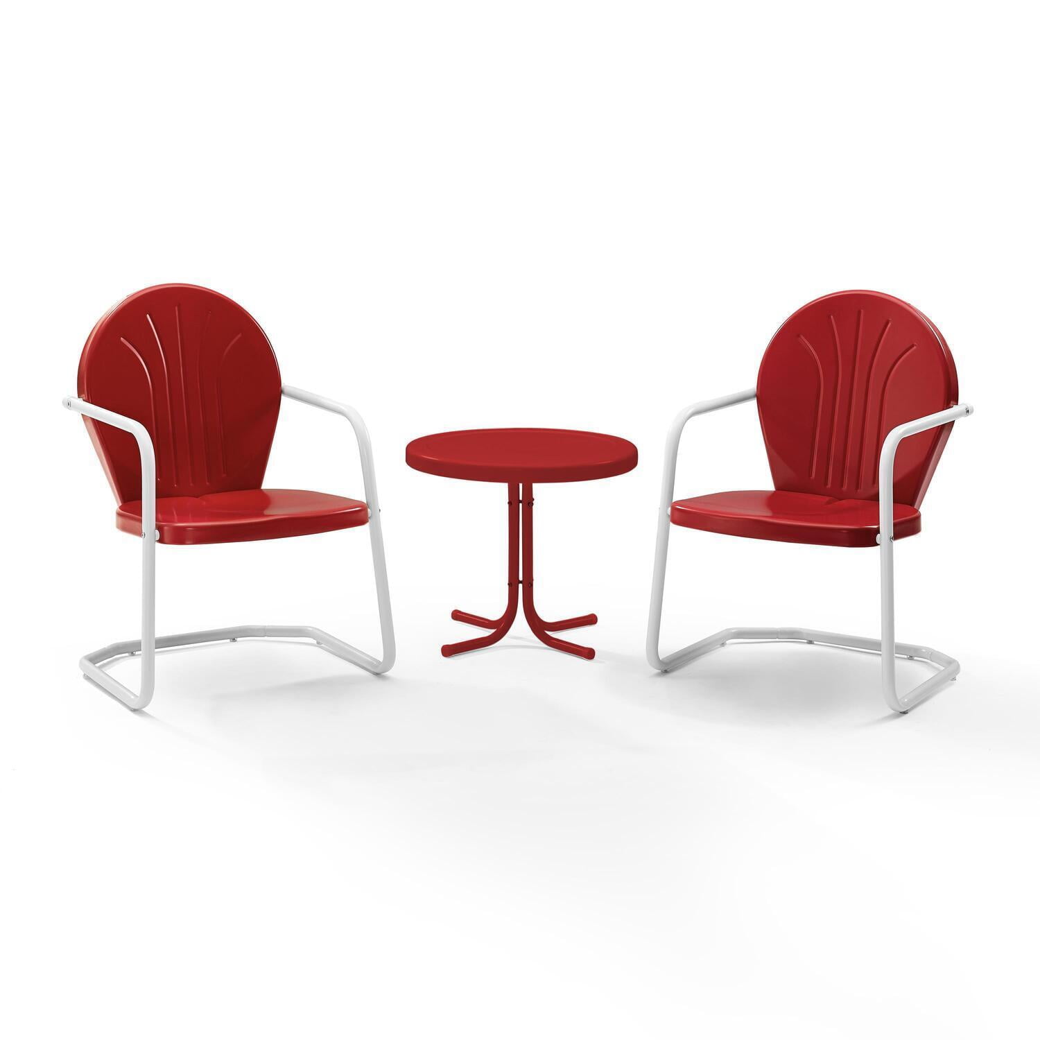 Red and White Steel Outdoor Conversation Set with Round Table