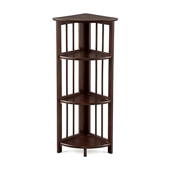 HomeStock Natural Beauty 4-Shelf Corner Folding Bookcase, Office, Living Room, Bedroom, Library, Study Room, 38.75"D x 12.5"W x 12.5"H, Sturdy Shelved Bookcase, Corner Bookcase-Color:Truffle Brown
