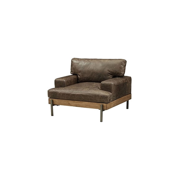 Modern Accent Chair - Oak Wood Frame & Leather Seat - Living Room Armchair