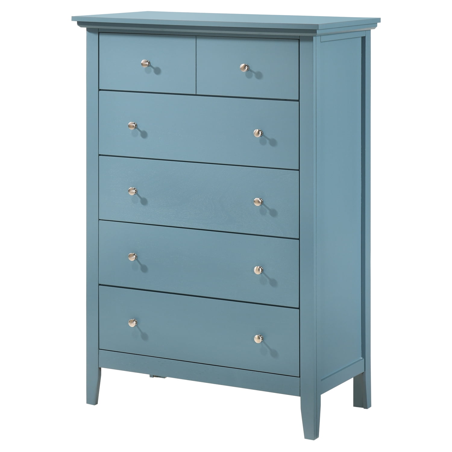 Teal Tall Chest with Dovetail Drawers and Wood Veneer
