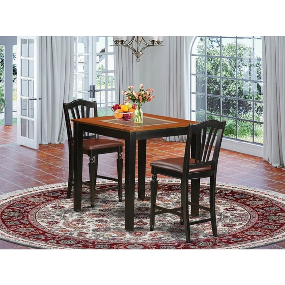 Counter Height Dining Set - 3 Piece Table & Chairs - Modern Kitchen Pub Set - 36x36 Inch - Black & Cherry