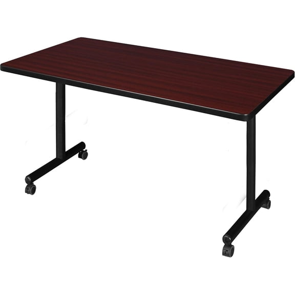 HomeStock Eclectic Elegance 30" Mobile Training Table in Mahogany provides bold wood surface with smooth mobility designed for modern collaborative spaces