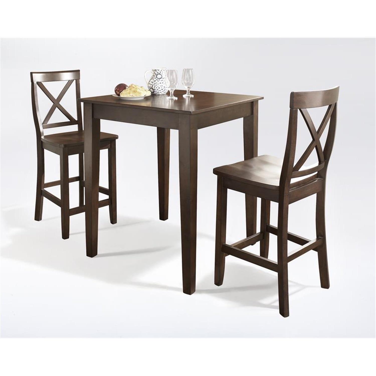 Vintage Mahogany 3-Piece Pub Dining Set with X-Back Stools